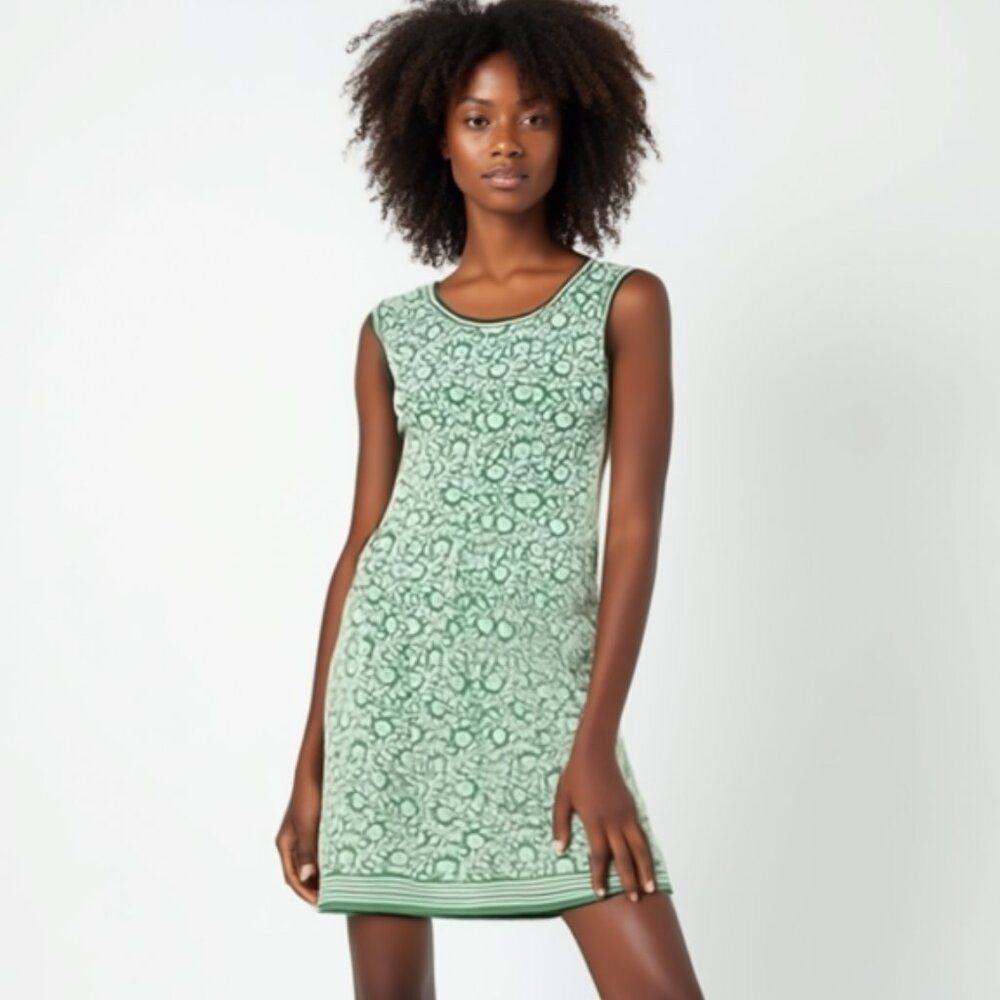 Max Studio Dress Womens Small Sleeveless Green Floral Print Stretch Pleated Hem